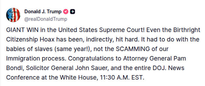 Donald J. Trump&rsquo;s tweet about the U.S. Supreme Court and Barron Trump&rsquo;s U.S. citizenship amid heated debate.