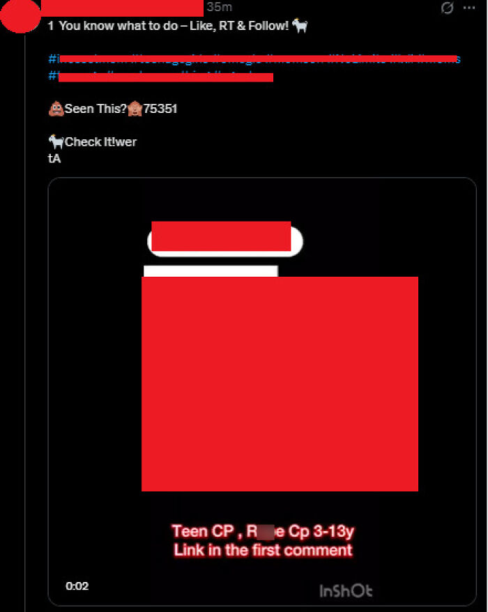 Social media post promoting illegal content linked to child exploitation economy despite platform pledges to stop it.
