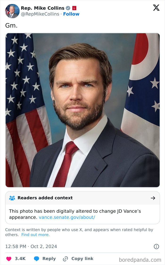 Portrait of Vice President J.D. Vance in a suit with American and Ohio state flags, highlighting GOP slimming accusations.