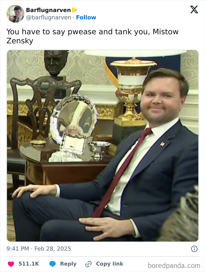 Man in suit sitting in ornate room with decorated table, related to GOP accused of slimming down Vice President J.D. Vance's birthday photo.
