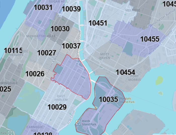 Map highlighting affected zones in New York City during the Legionnaires&rsquo; disease outbreak with sick and deceased cases indicated.