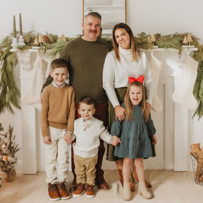 Family portrait in a festive setting symbolizing a mom who posted TikToks on husband&rsquo;s brain cancer.