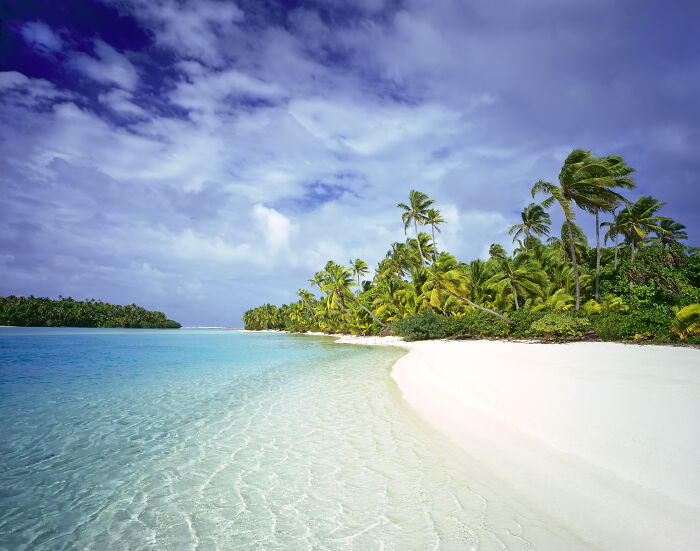 Tropical Pacific Islands beach with clear water and palm trees, illustrating climate-driven dengue fever health risks.