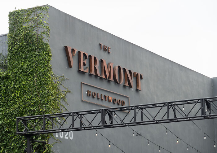 The Vermont Hollywood exterior with greenery and metal framework, relevant to police arrest in shooting outside L.A. club.