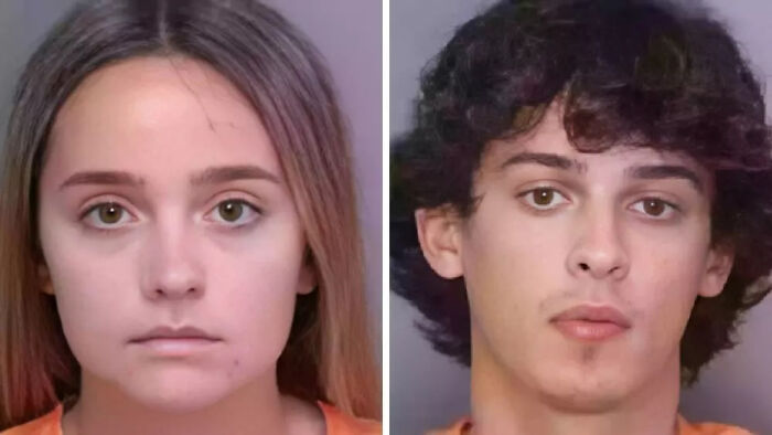 Mugshots of a female cheerleader and a teenage boy involved in a fatal crime case under investigation.