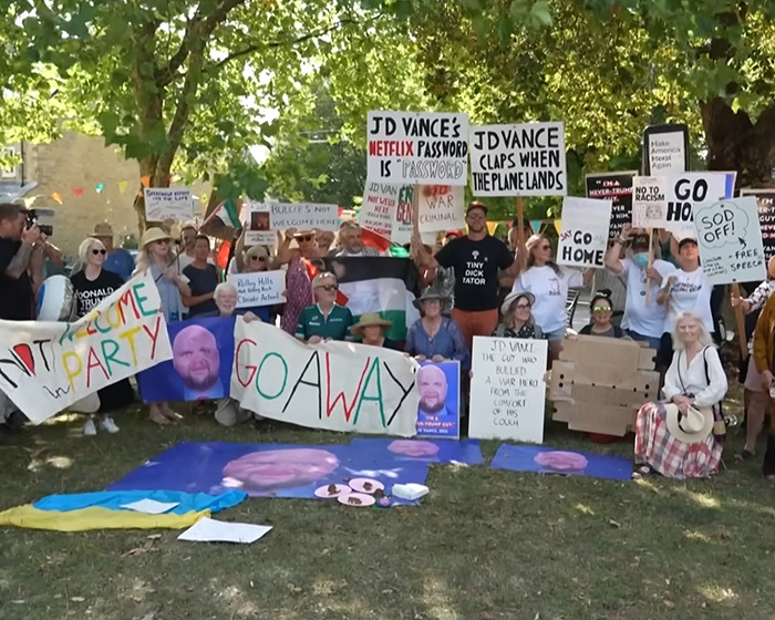 Protesters express villagers&rsquo; fury over JD Vance convoy taking disabled parking spots at grocery store.