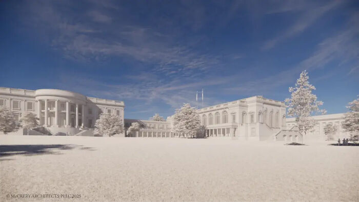 White House exterior with bright sky, illustrating Trump&rsquo;s plans for an excessive White House ballroom amid affordability issues.