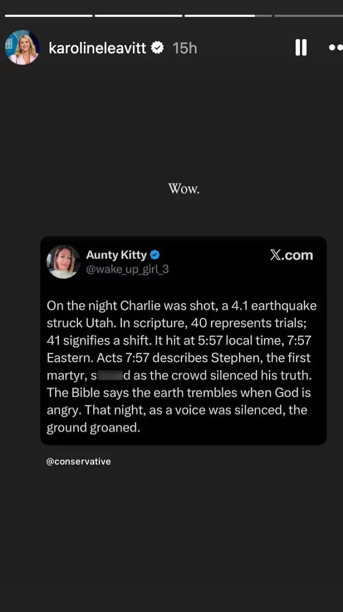 Social media screenshot showing claims linking Utah quake as divine warning tied to Charlie Kirk assassination.