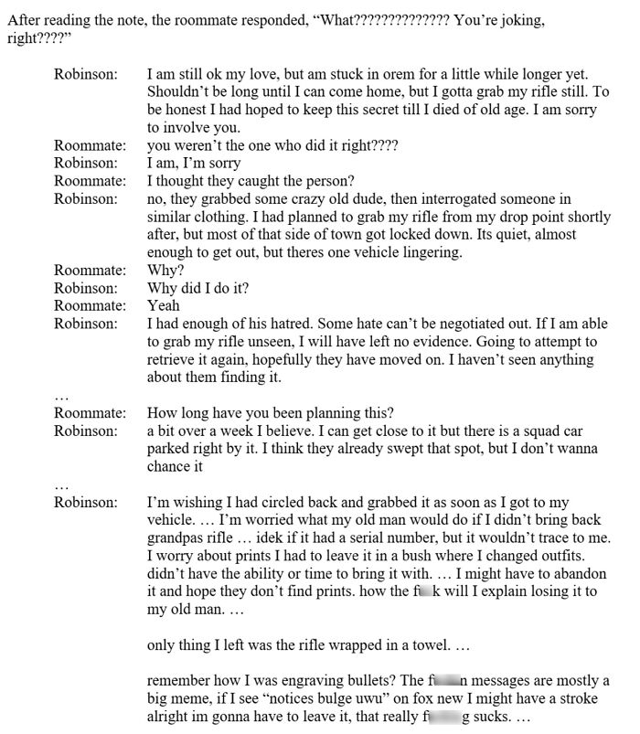 Text conversation about planning and executing a secret rifle retrieval related to Charlie Kirk shooting conspiracy theories online.