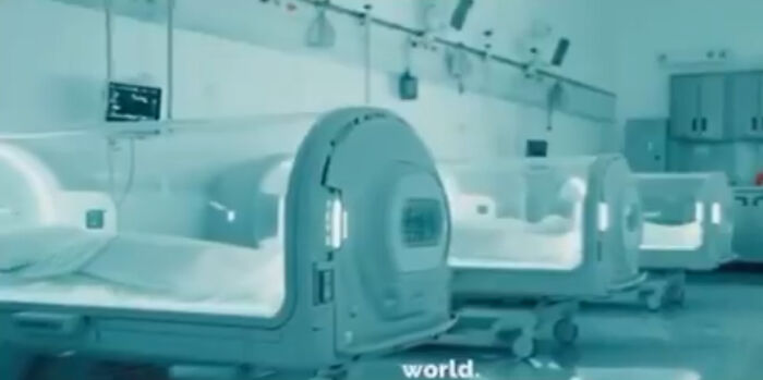 Futuristic medical beds lined up in a clinical setting related to the medbed conspiracy theory discussion.