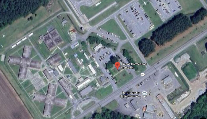 Aerial view of Greene Correctional Institution in North Carolina related to violent inmate and school teacher incident.