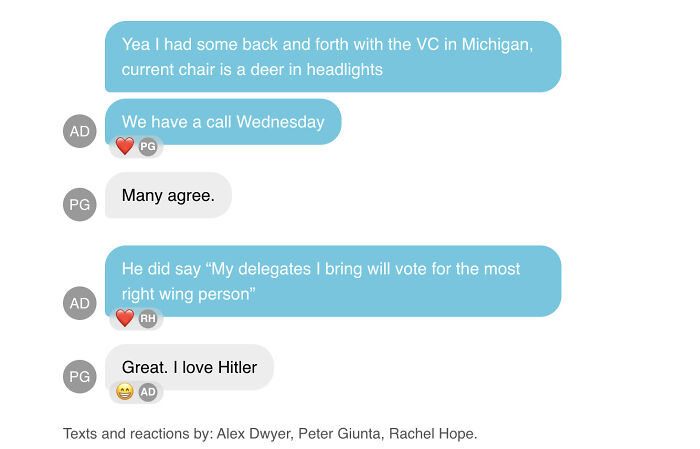 Private chat among young Republican leaders revealing racist remarks including I Love Hitler message.