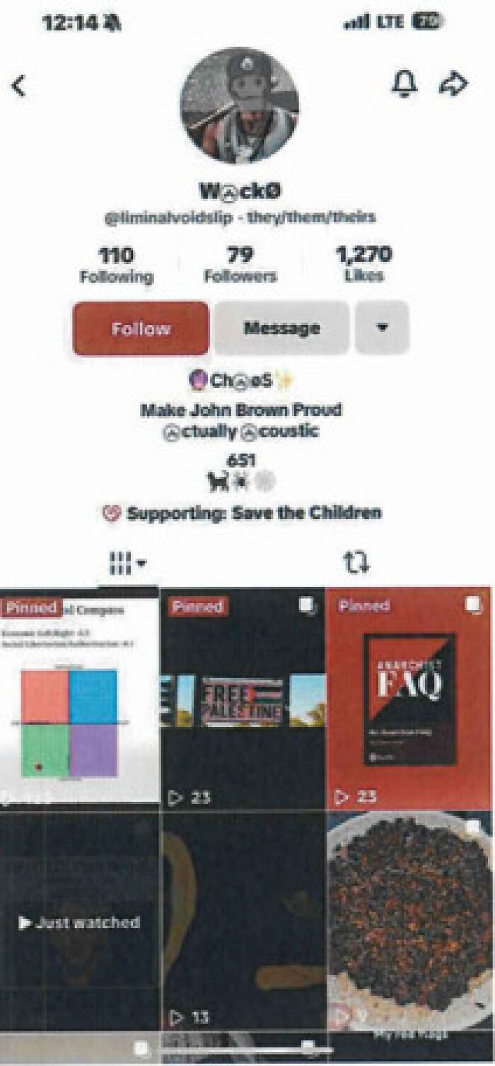 Screenshot of social media profile showing posts and followers related to man 30 arrested after $45K offer to end Pam Bondi&rsquo;s life.