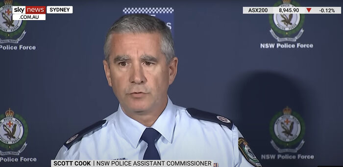 NSW Police Assistant Commissioner Scott Cook addressing media about alleged assassins intercepted en route to daycare center.