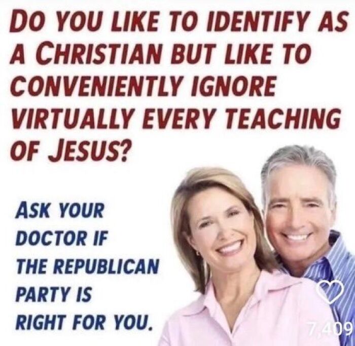 Couple smiling with text about Christian identity and a political message, related to Trump Mar-a-Lago wedding comment reaction.