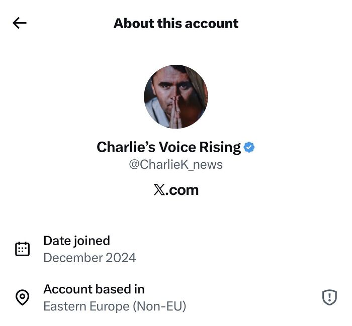 Profile of a MAGA influencer account on X showing it is based in Eastern Europe linked to foreign trolls.