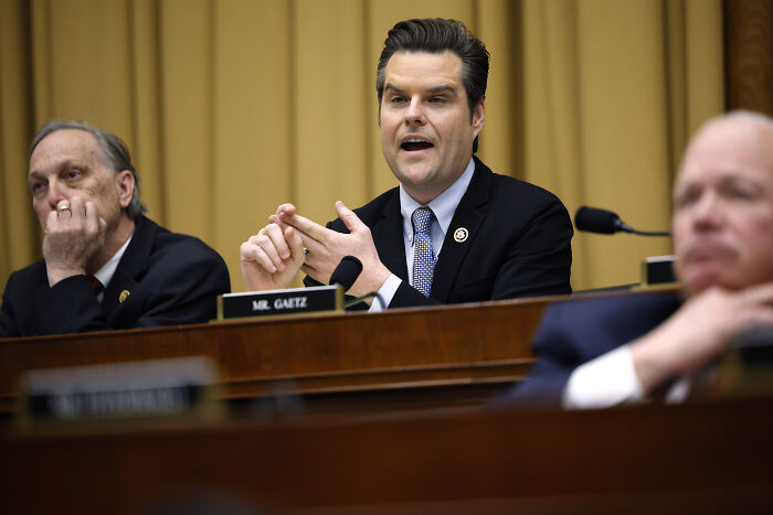 Matt Gaetz speaking during a congressional hearing amid probe involving a teen who lived in shelter and did adult work.