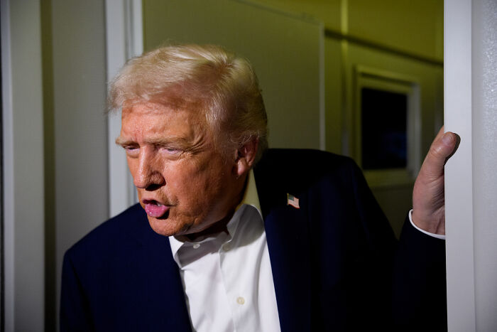 Former President Trump speaking at Mar-a-Lago, reacting to wedding event with a heaven comment.