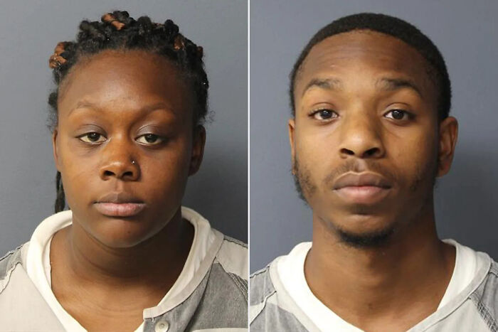 Mugshots of parents jailed related to case involving a 9-day-old baby and a stroller fall incident.
