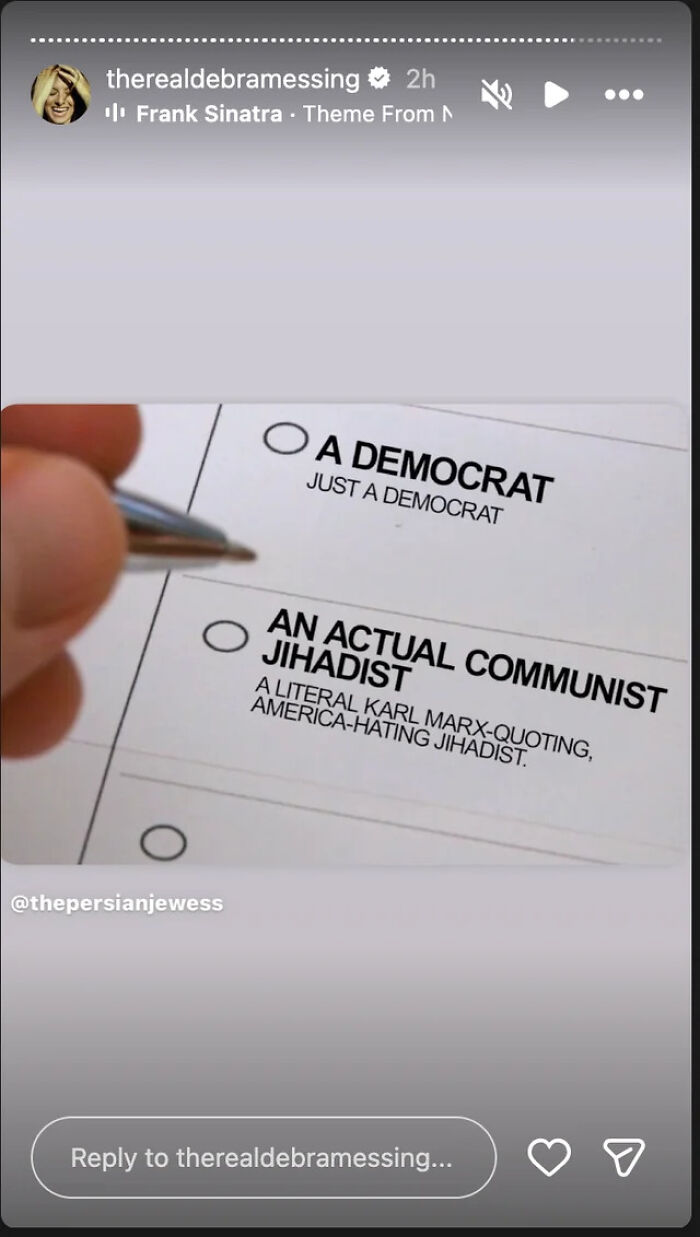 Debra Messing sharing a controversial ballot image labeling a Democrat as an actual communist jihadist online.
