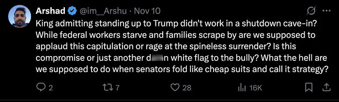 Outrage Erupts Over Senator&rsquo;s Government Shutdown Comments: &ldquo;When Senators Fold Like Cheap Suits&rdquo;