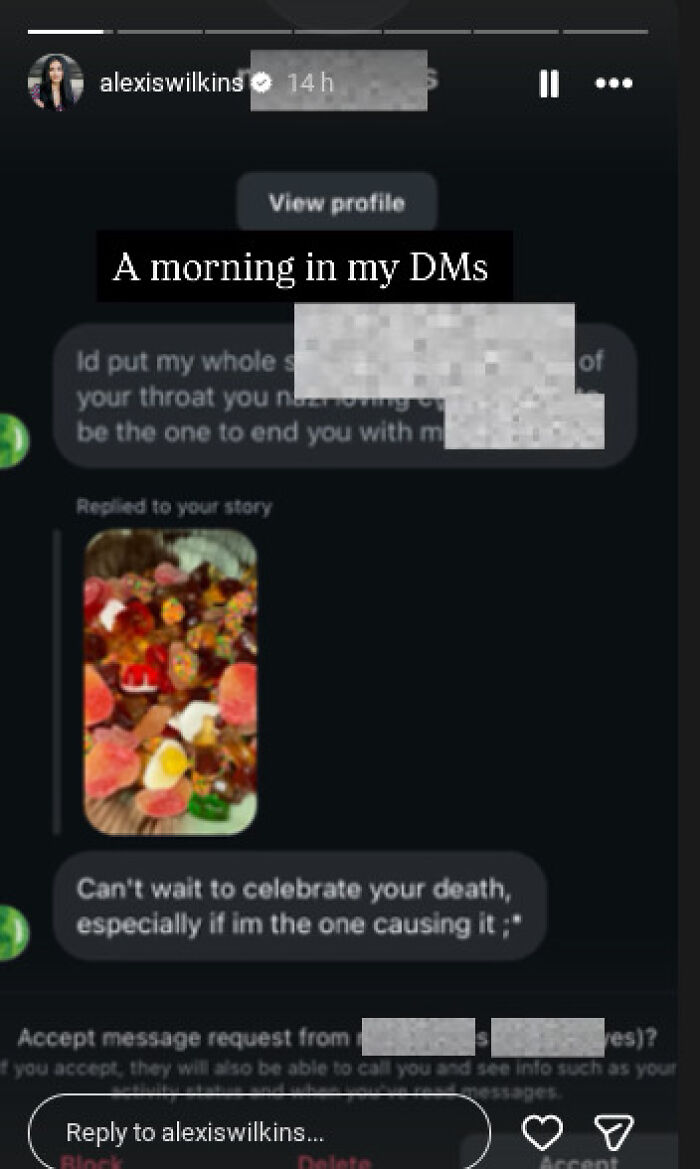 Screenshot of a social media direct message highlighting outrage over FBI Director Kash Patel and SWAT security for his country musician girlfriend.