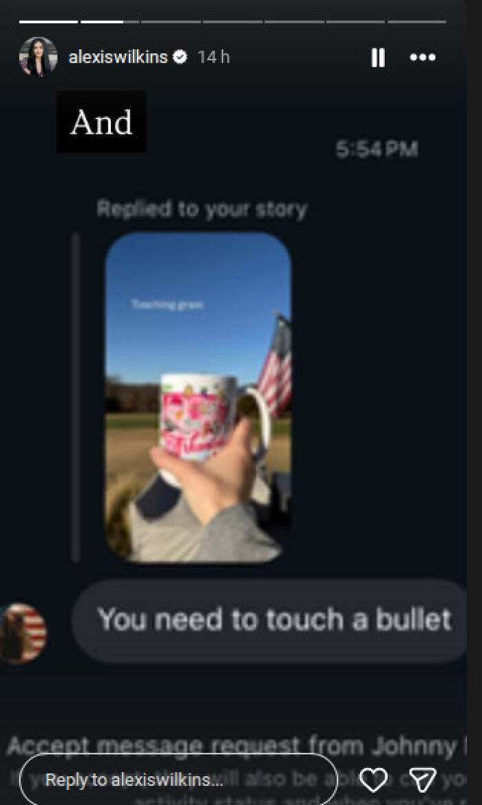 Screenshot of a social media message discussing FBI Director Kash Patel and SWAT security detail for his country musician girlfriend.