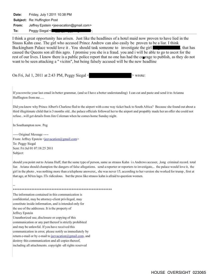 Screenshot of Epstein&rsquo;s emails showing a confidential message discussing influential people rarely making headlines.