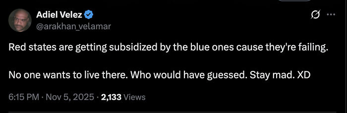 Screenshot of a tweet criticizing red states and referencing social media roasts related to Tomi Lahren&rsquo;s political warning.