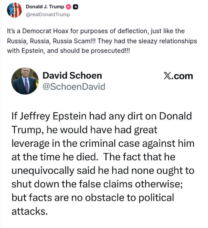 Social media posts discussing Trump reversing position and urging GOP to support release of Epstein files and claims.