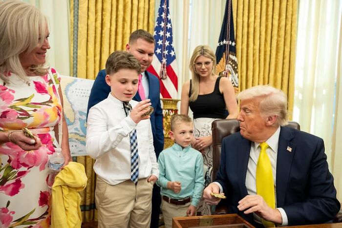 A family meets in the Oval Office with the former president amid discussions involving Karoline Leavitt&rsquo;s detained family member.