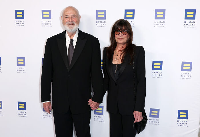 Rob Reiner and a woman in black suits attending a Human Rights Campaign event supporting progressive causes.