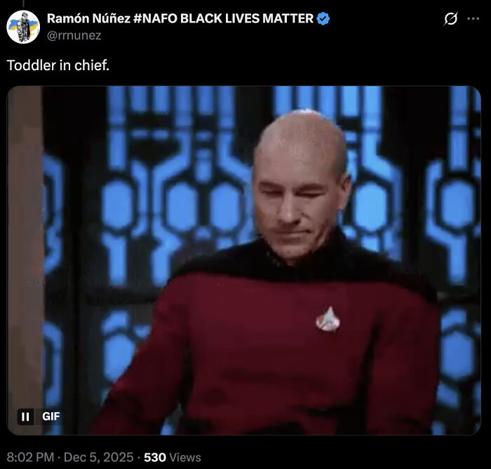 GIF of a bald man in a red Star Trek uniform reacting with a disappointed expression, inspiring memes about Trump&rsquo;s peace prize.