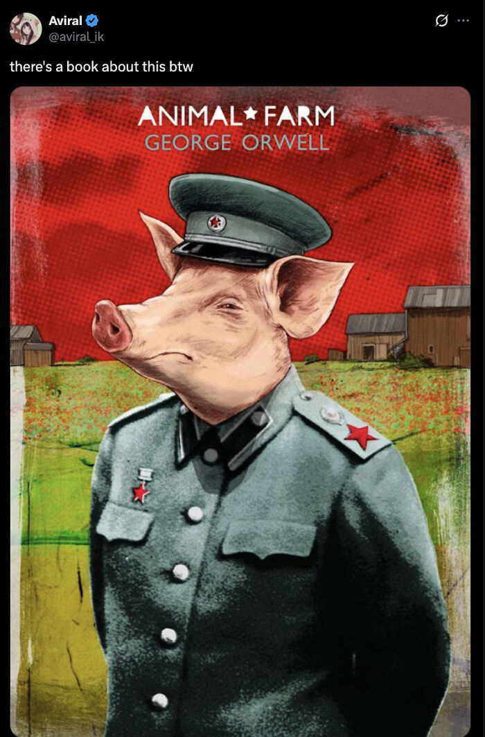 Illustration of a pig in a military uniform referencing Animal Farm, linked to Trump&rsquo;s Peace Prize participation trophy memes.