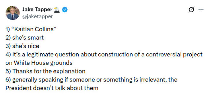 Tweet by Jake Tapper addressing a reporter firing back at Trump after he called her stupid and nasty.