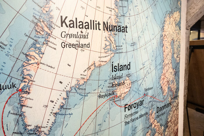 Close-up of a world map showing Greenland, Iceland, and surrounding regions related to Trump geographic malfunction at Davos.