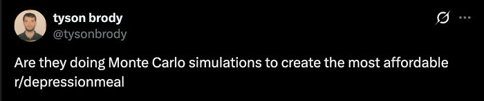 Screenshot of a tweet questioning affordable meal simulations related to the Secretary of Agriculture $3 meal proposal.