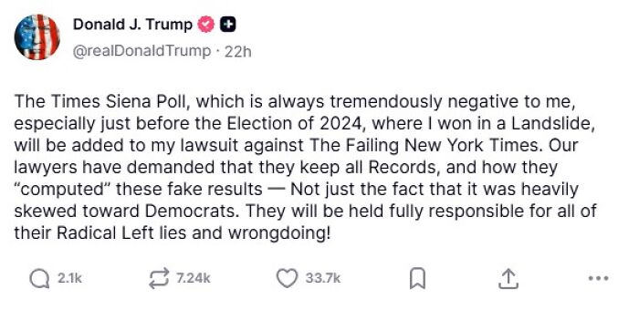 Donald Trump posting an unhinged tirade on social media accusing pollsters and media of fake results and radical left lies.