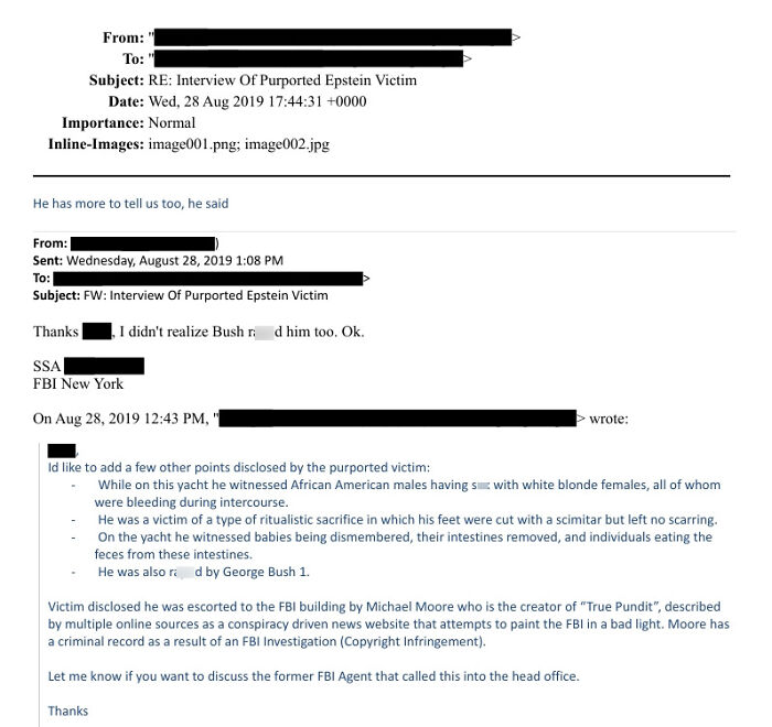 Email screenshot showing FBI New York interview details related to Jeffrey Epstein and efforts to resuscitate him in his cell