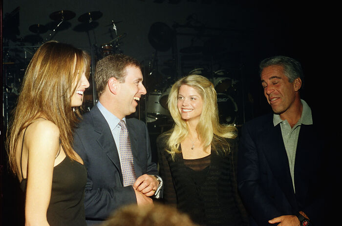 Prince Andrew and Jeffrey Epstein in a social setting, relates to King Charles reputation and Andrew Epstein scandal.