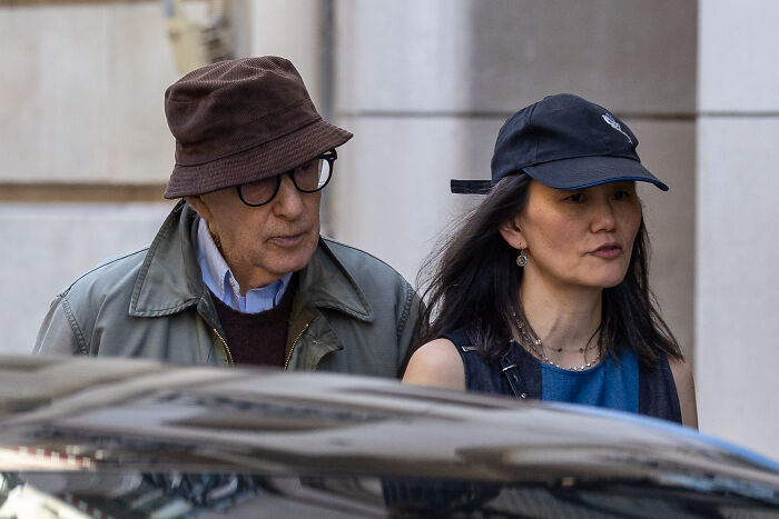 Woody Allen&rsquo;s wife criticized #MeToo movement and teen victim in newly released Epstein emails outside a building.