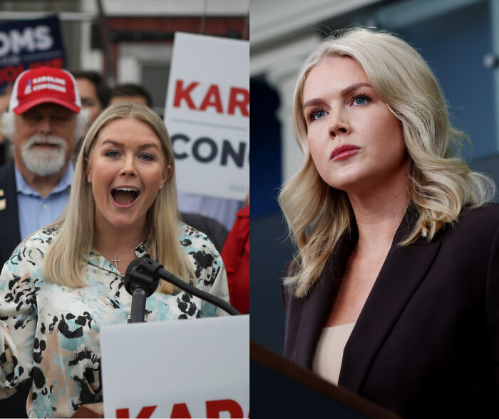 Two women speaking at events, representing MAGA stars involved with Mar-a-Lago face in 2026 politics and media discussions.