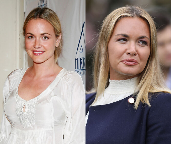 Two women pictured side by side, one smiling in a white top, the other looking sideways in a dark blazer, MAGA stars at Mar-a-Lago.
