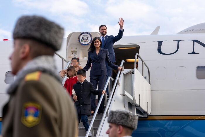 JD Vance and family disembark from plane in Armenia amid discussions on why his post was deleted quickly.