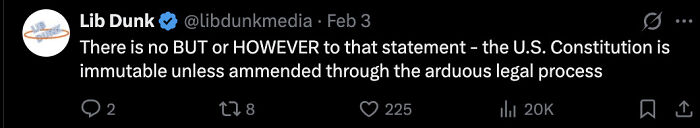 Screenshot of a tweet discussing a constitutional statement with emphasis on legal process, related to Karoline Leavitt&rsquo;s controversial word.