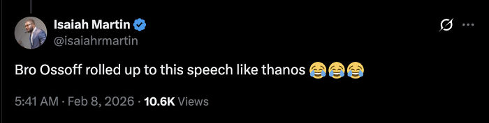 Tweet by Isaiah Martin showing a viral reaction with emojis about a young senator&rsquo;s scathing Trump comparison online.