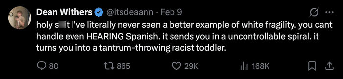 Screenshot of a tweet describing a tantrum-throwing racist toddler, referencing Laura Loomer and controversial Super Bowl posts.