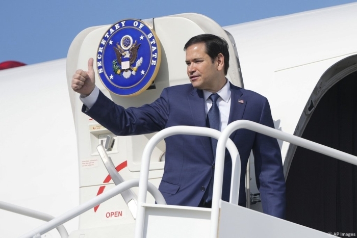 US Senator Marco Rubio giving thumbs up aboard government plane Iran deal US Senator Marco Rubio giving thumbs up aboard government plane Iran deal