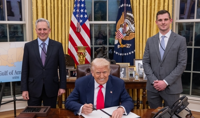 Donald Trump with David Sacks and Bo Hines in the Oval Office at White House