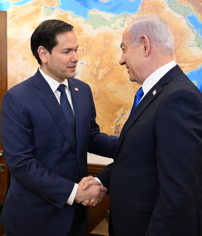 Marco Rubio shaking hands with Israeli leader during Israel visit in 2025
